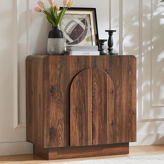 Curved Sideboard Buffet Cabinet with Adjustable Shelves