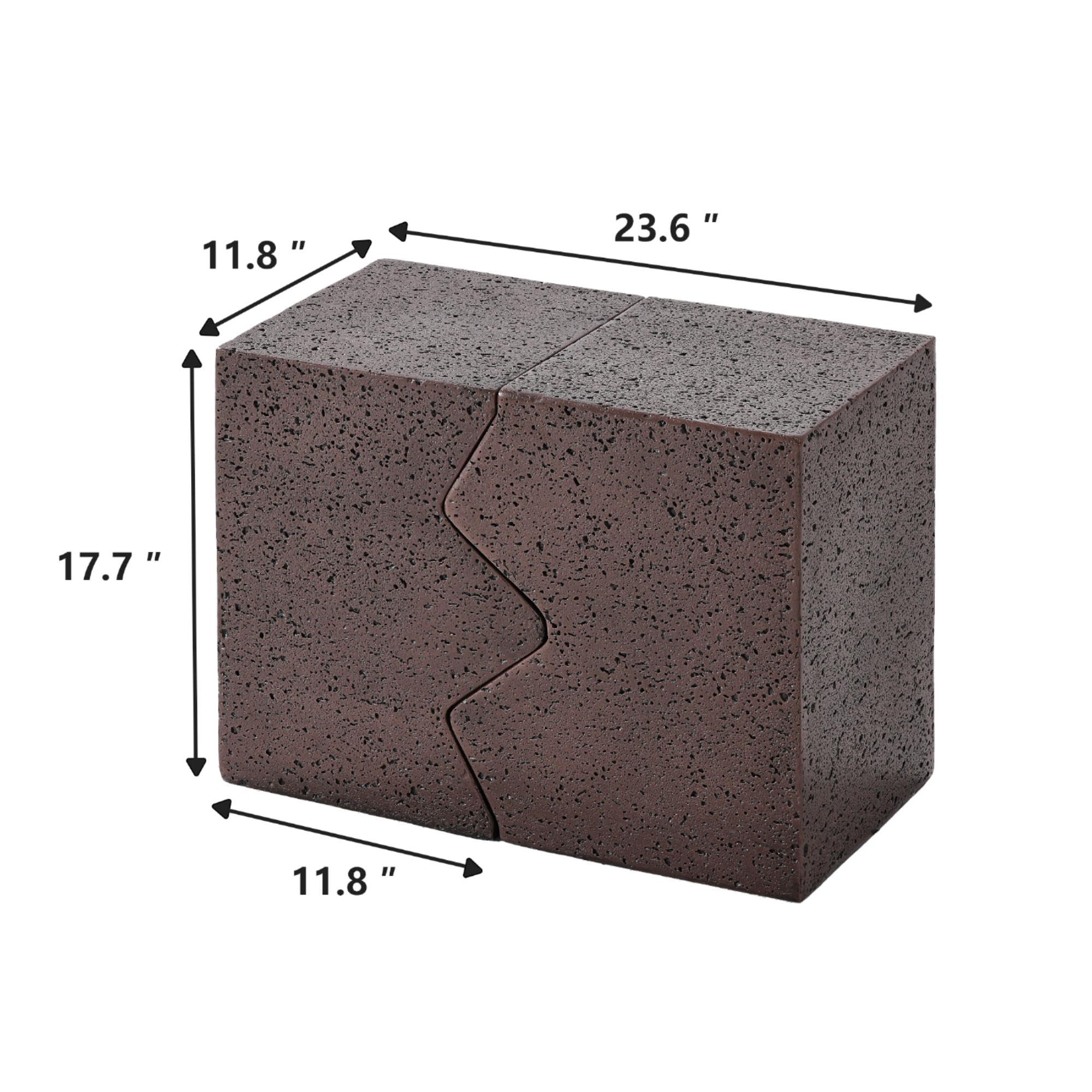 Concrete Side Table Set of 2 Rectangular Brown