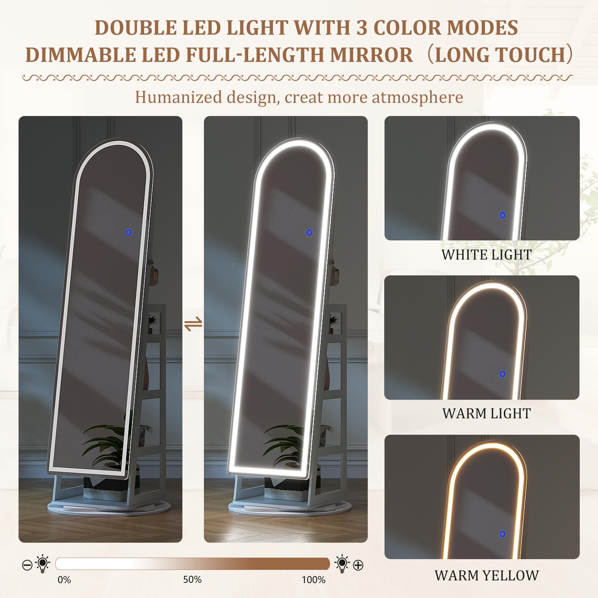 LED Mirror Jewelry Cabinet Standing Lockable Armoire
