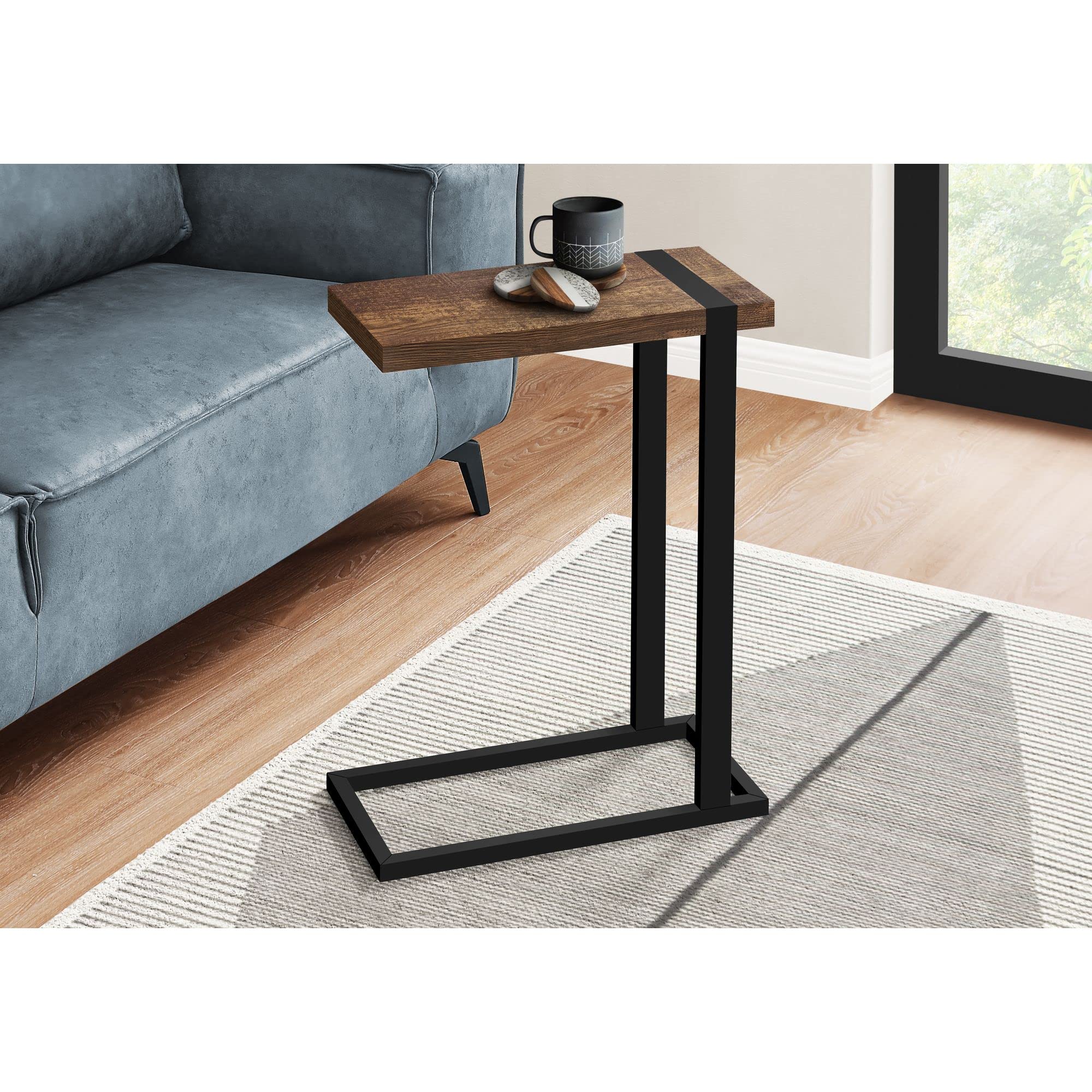 C-Shaped Accent Table Brown Reclaimed Wood-Look Black Metal