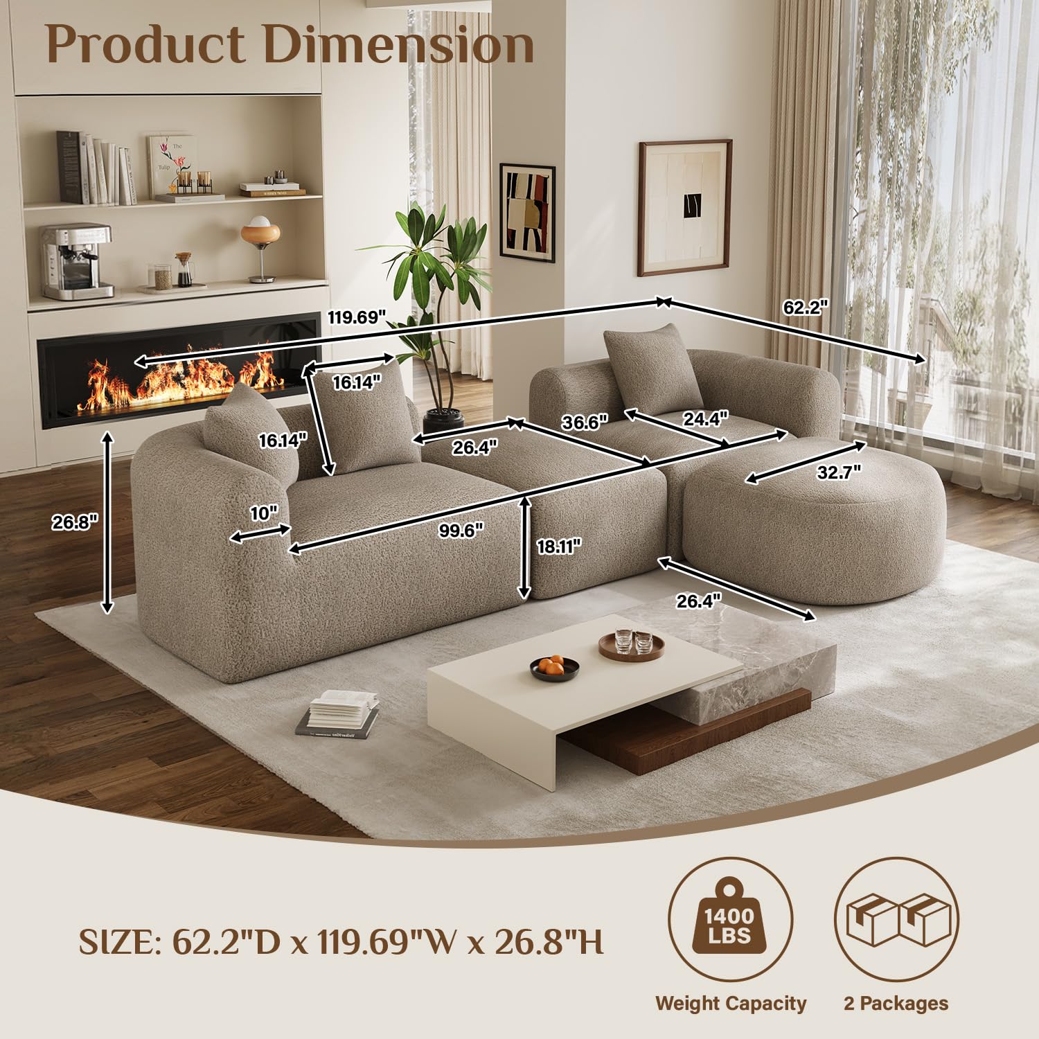Modular Cloud Sectional Sofa with Ottoman