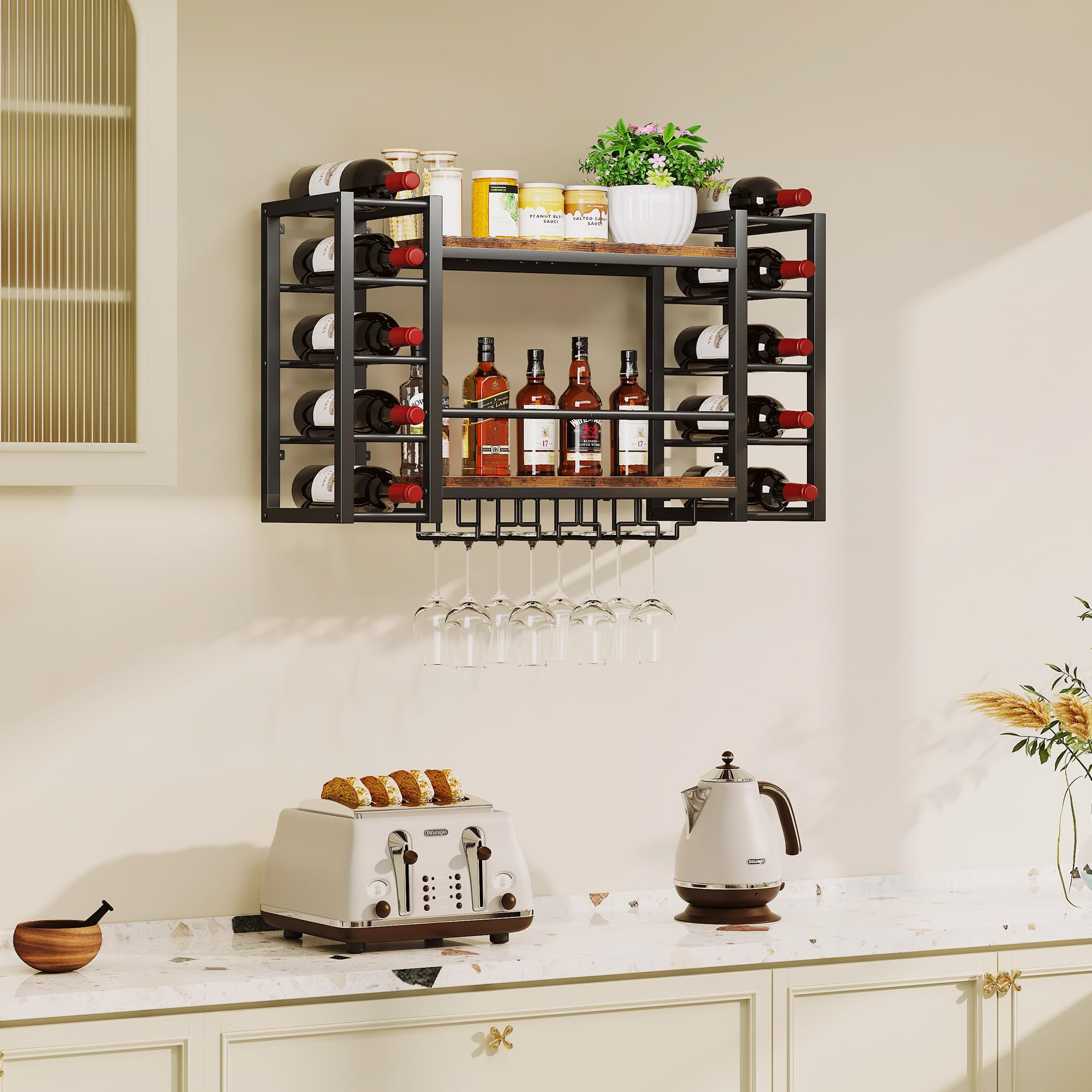 Wall Mounted Wine Rack for 10 Bottles with Top Enclosure