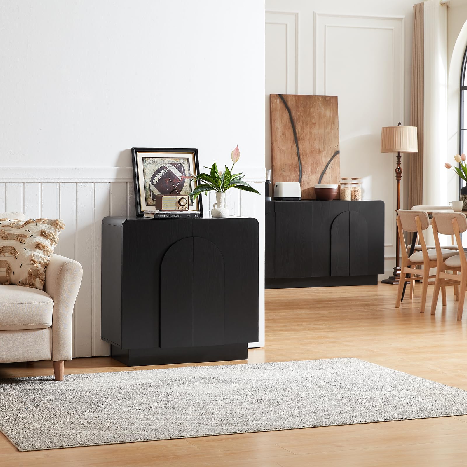 Curved Sideboard Buffet Cabinet with Adjustable Shelves