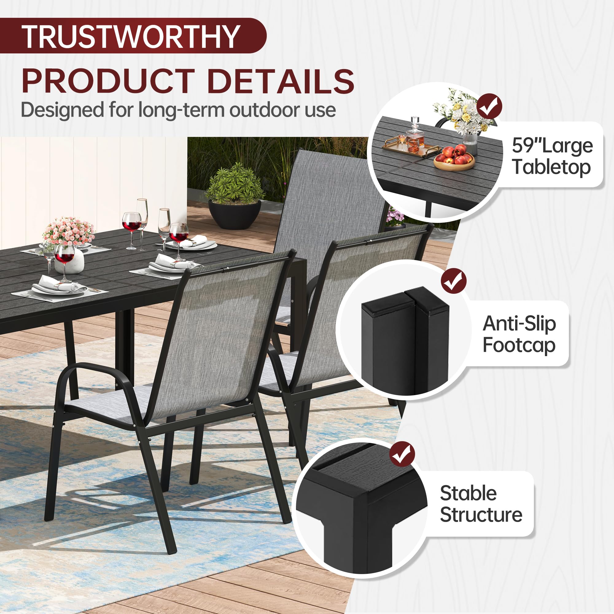 Outdoor Patio Dining Table for 6