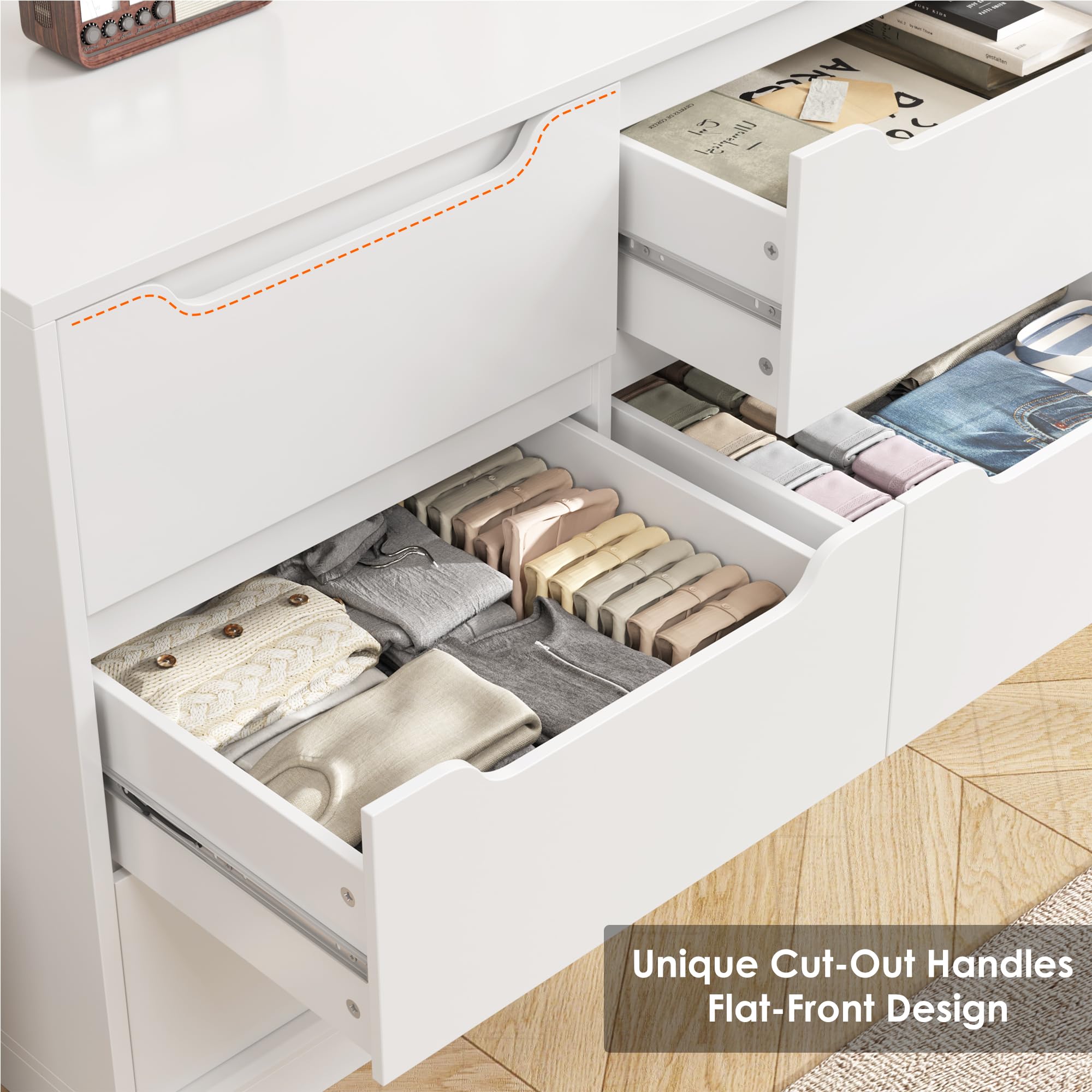 Modern 6 Drawer Dresser with Cut-Out Handles