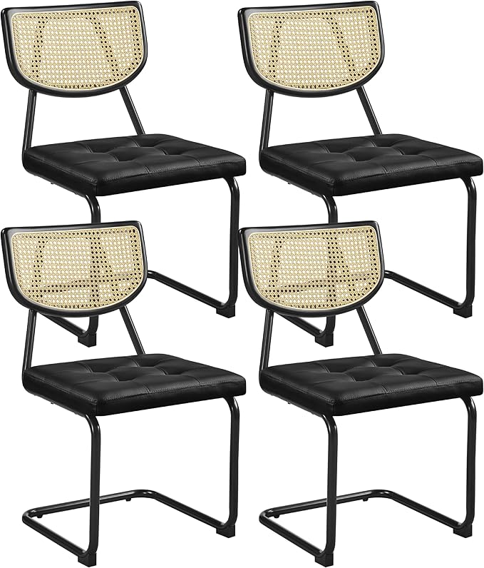 Rattan Dining Chairs Set of 2 - Mid Century Modern with Chrome Legs