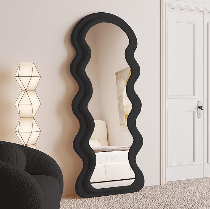 Full Length Wavy Arched Mirror 63x24 Inches White