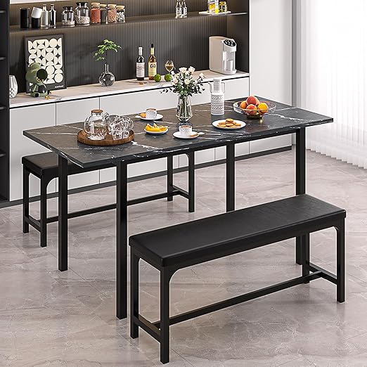 Extendable Dining Table Set with Benches