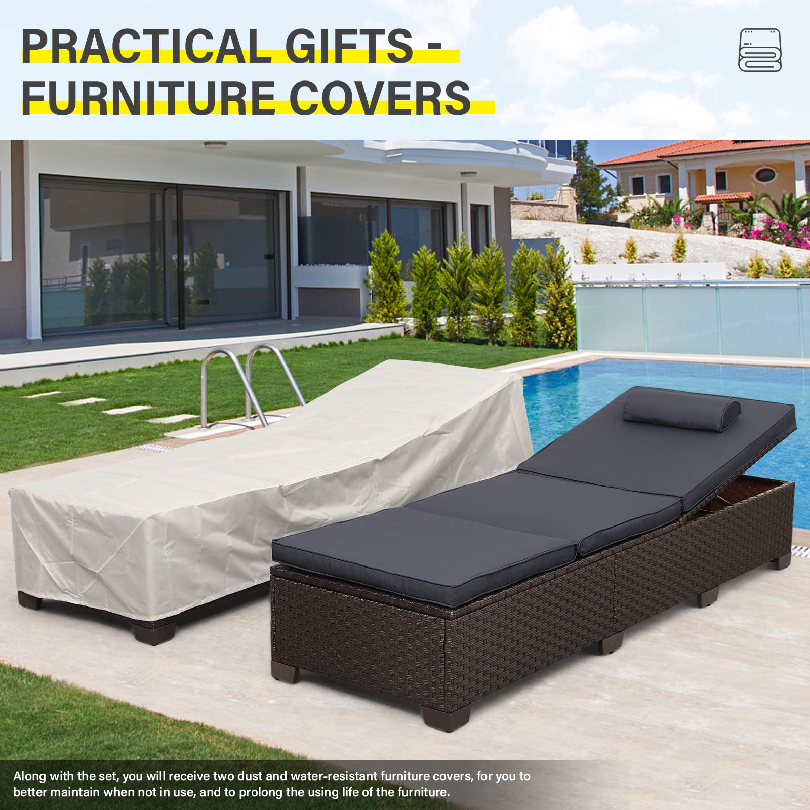 Outdoor Chaise Lounge Set with Adjustable Backrest and Cushions