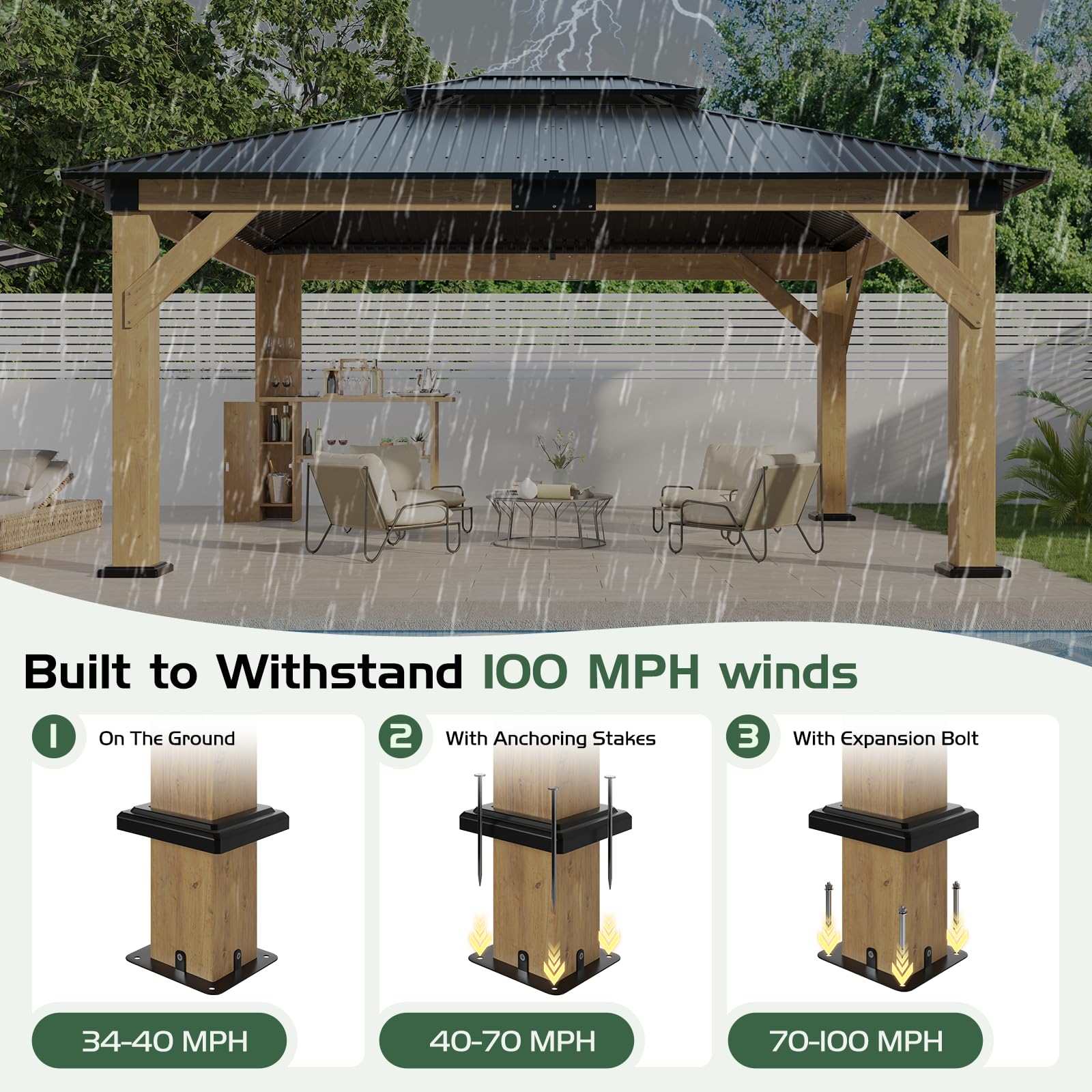 13x15 Hardtop Gazebo with Storage Bar Counter