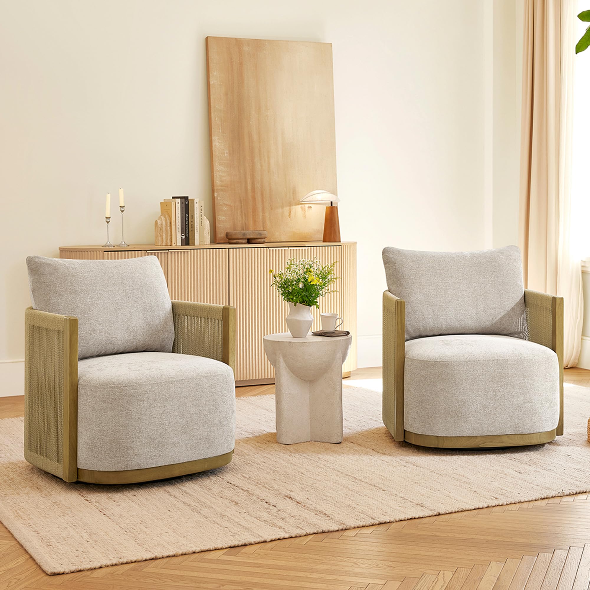 Braid Swivel Accent Chair with Paper Cord and Wood Frame