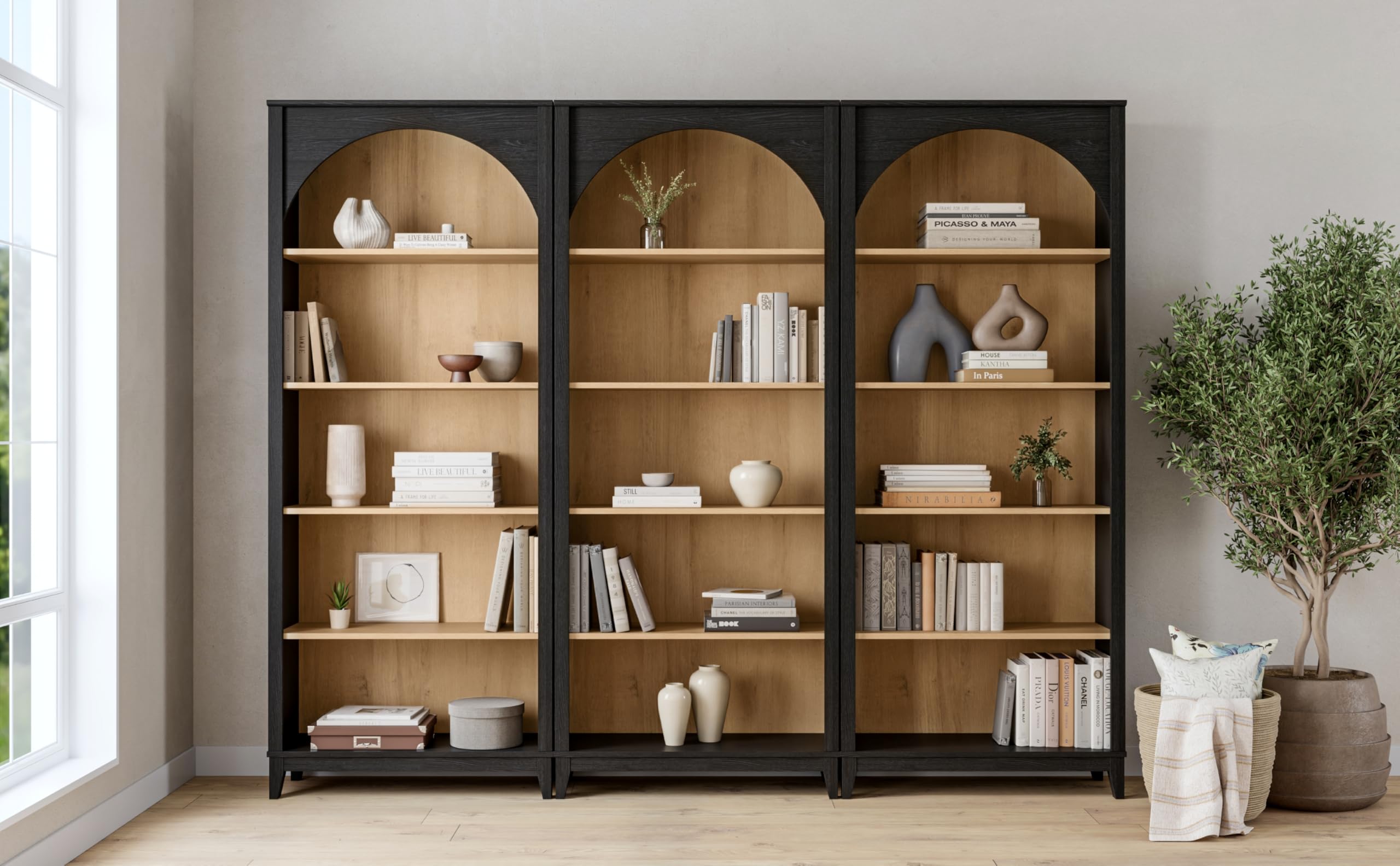 Arched Bookcase 78" Tall 5-Tier with Adjustable Shelves