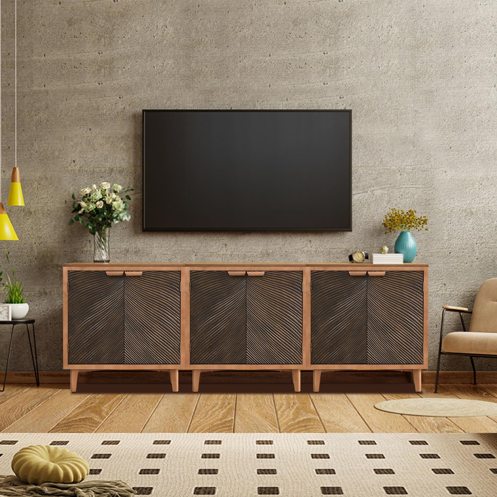 Carved Wood Accent Cabinet with 2 Doors