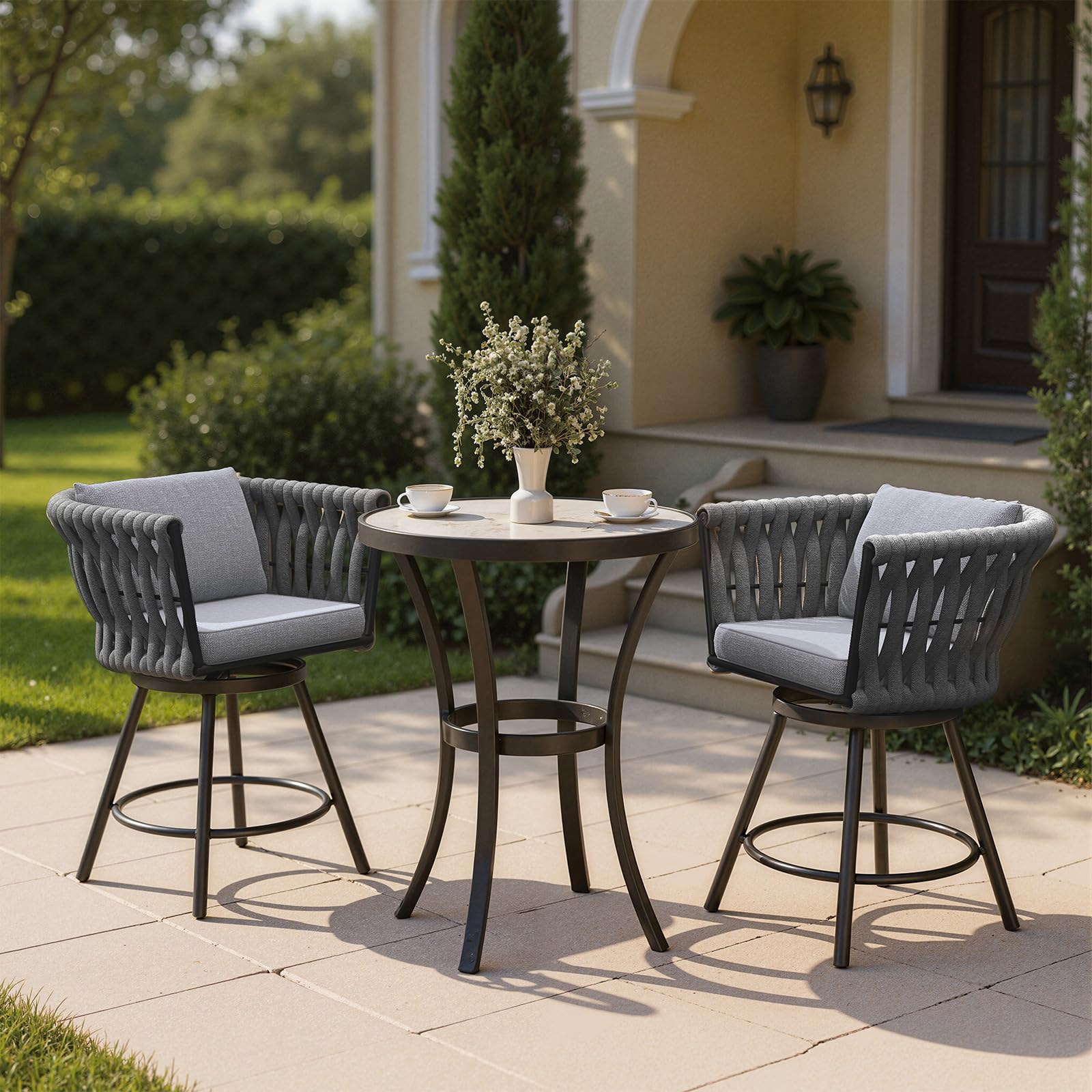 3-Piece Outdoor Swivel Bar Stool Set with Table
