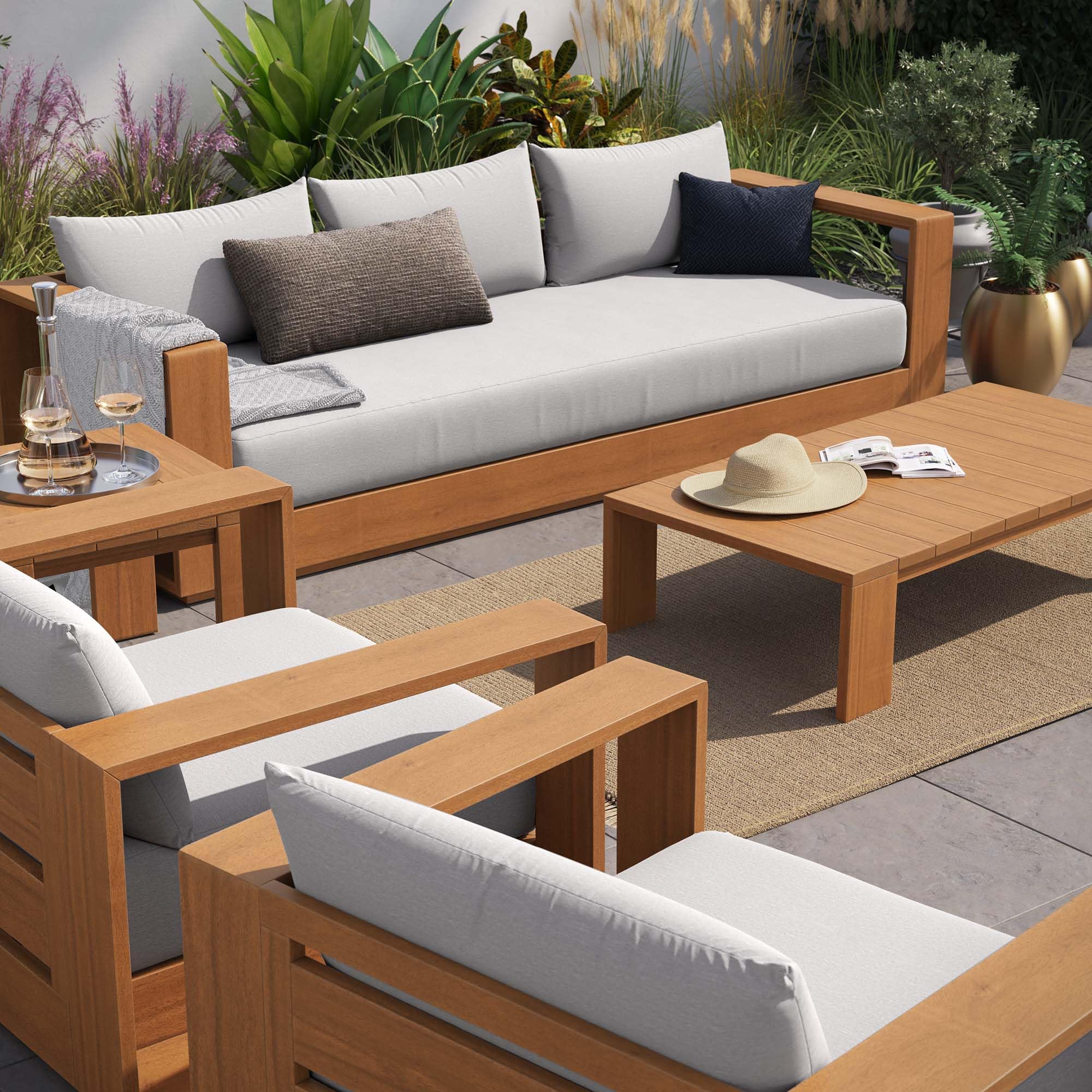 Tahoe Acacia Wood 5-Piece Outdoor Patio Furniture Set