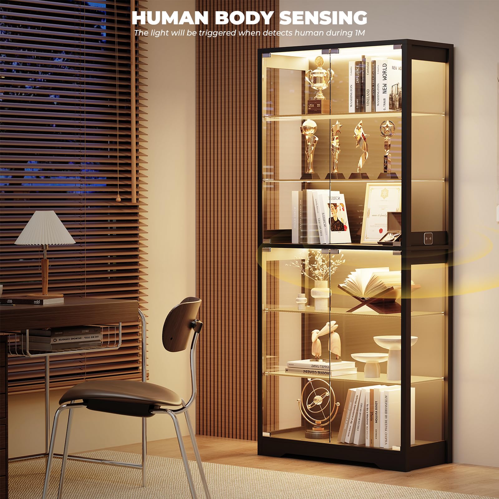 6-Tier Glass Display Cabinet with LED Lights