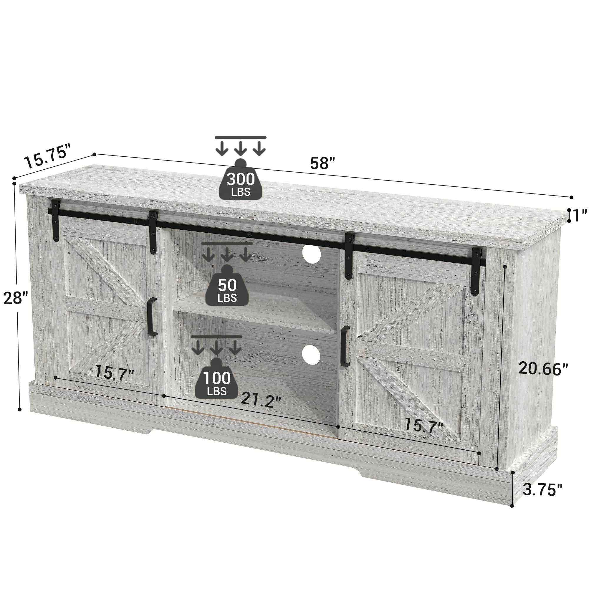 58-Inch Farmhouse TV Console with Sliding Barn Doors