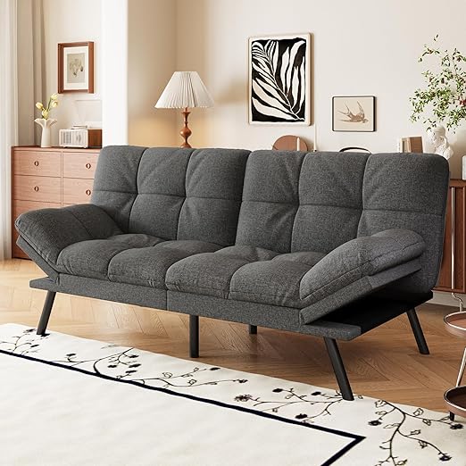 Convertible Faux Leather Futon Sofa Bed with Memory Foam