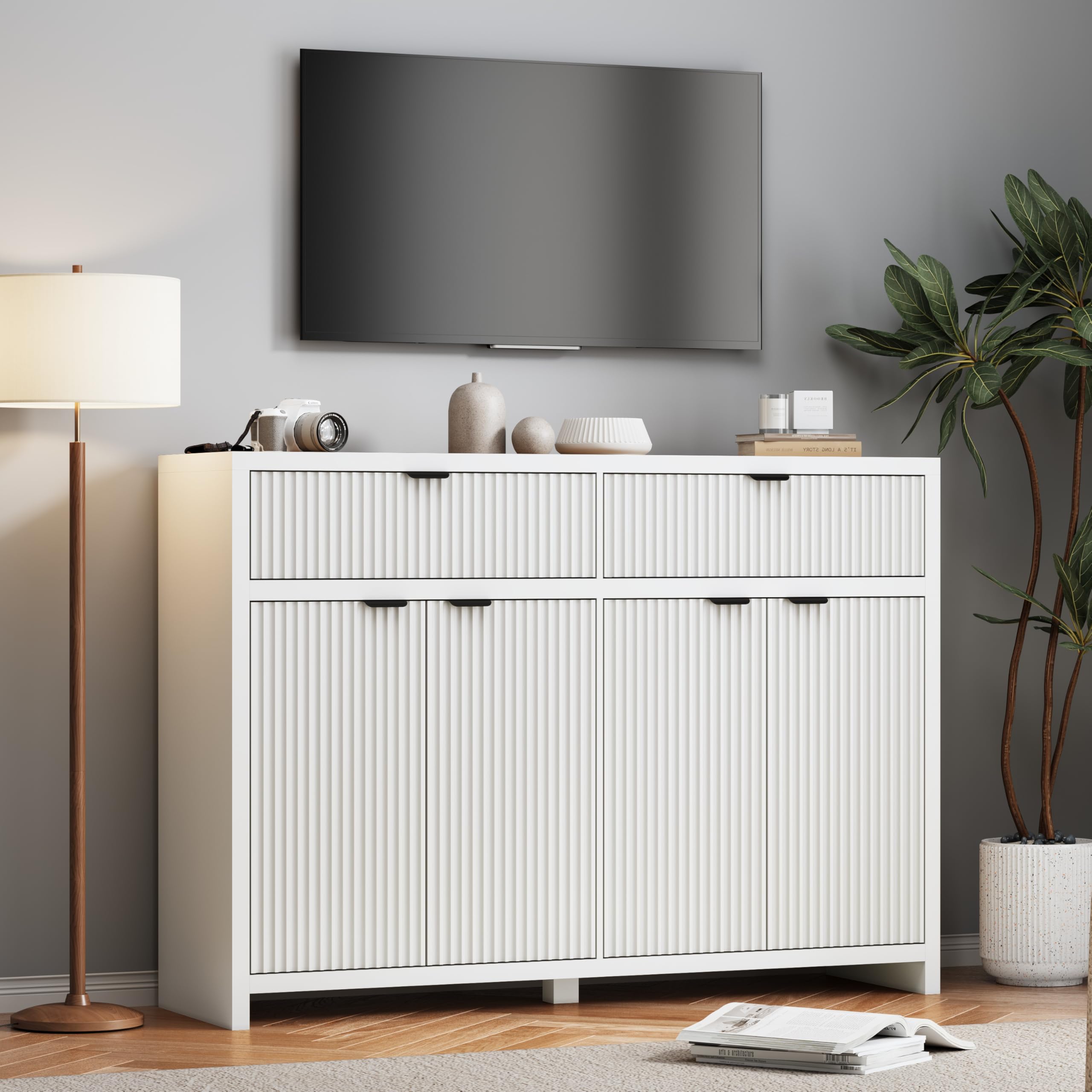 Fluted Sideboard Buffet Cabinet with Storage Drawers