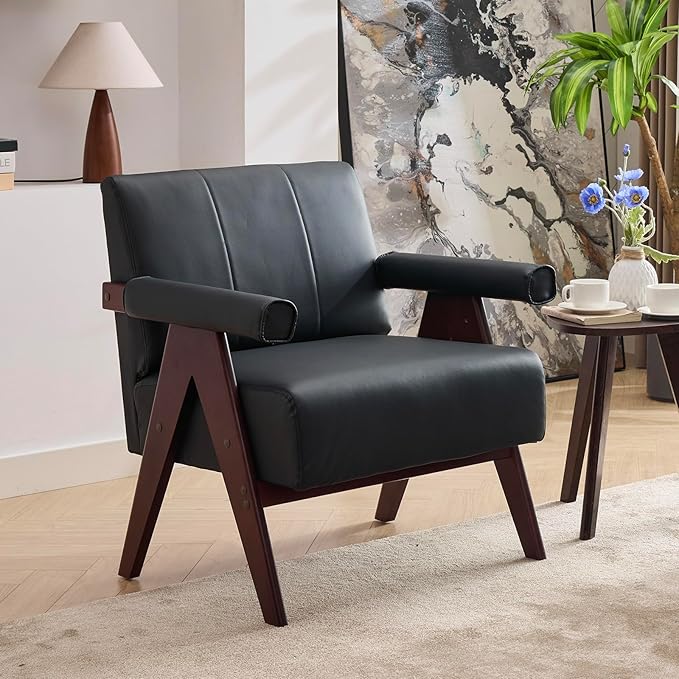 Black Leather Accent Chairs Set of 2