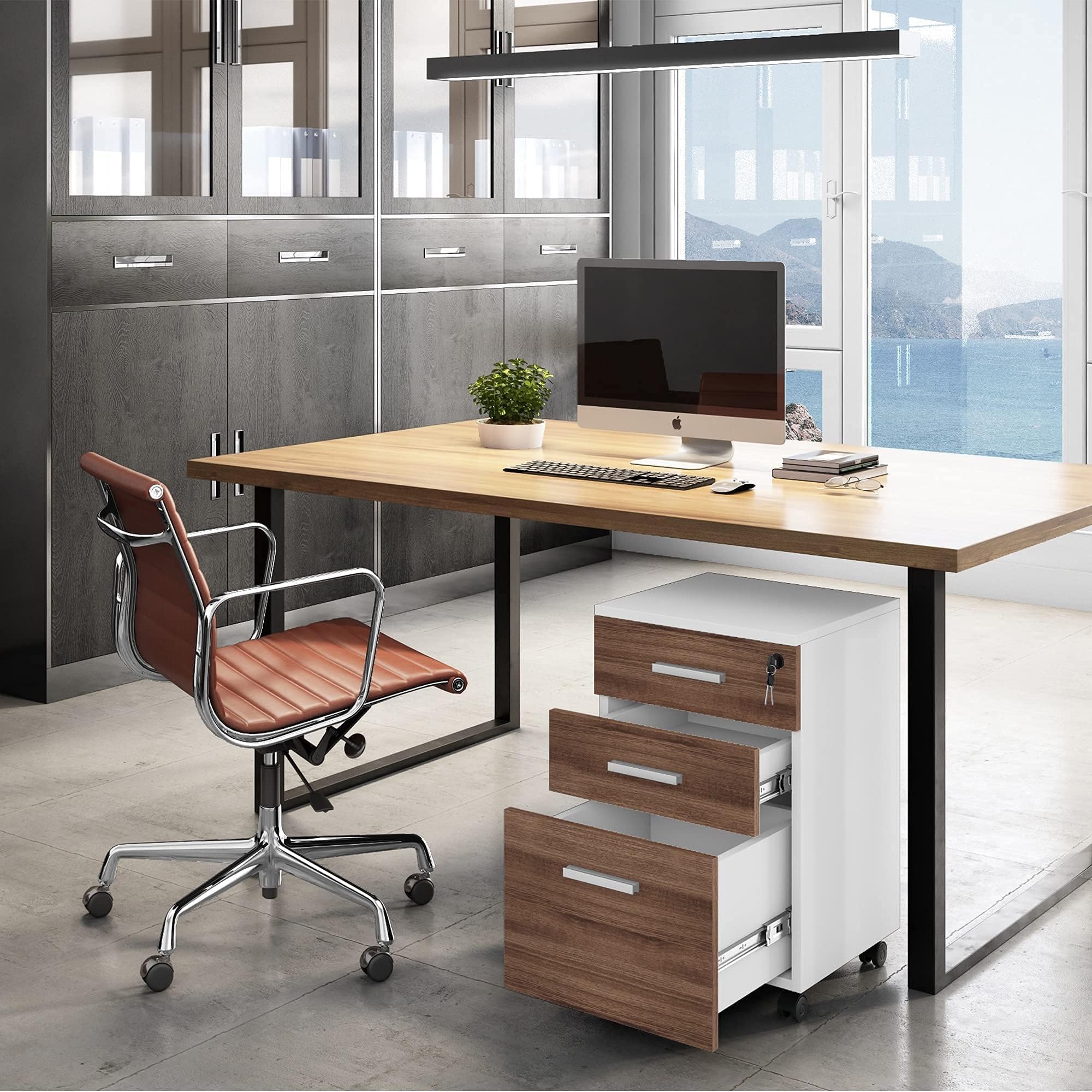 3-Drawer Rolling File Cabinet with Lock