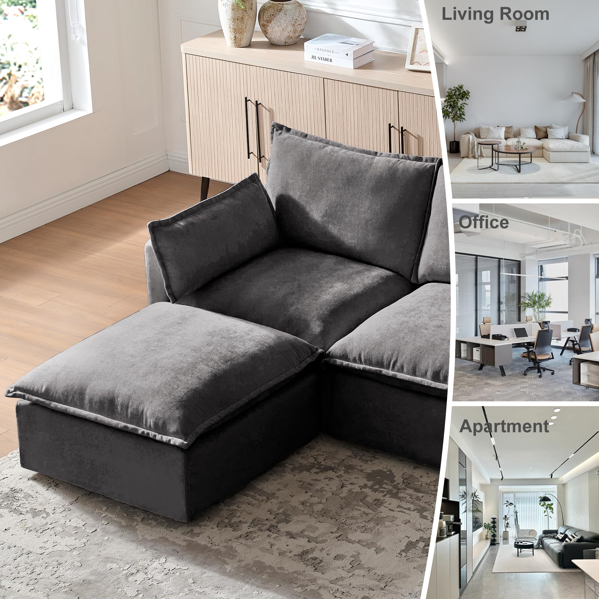 Modular L-Shaped Sectional Sofa with 4 Seats