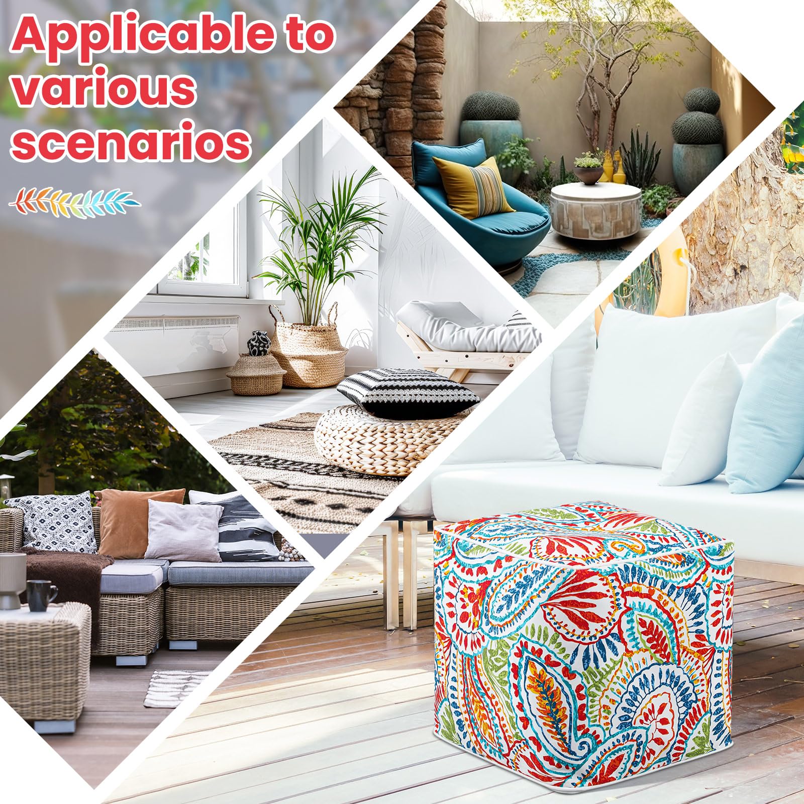 Inflatable Ottoman Poufs Indoor Outdoor Square Footstool with Handle