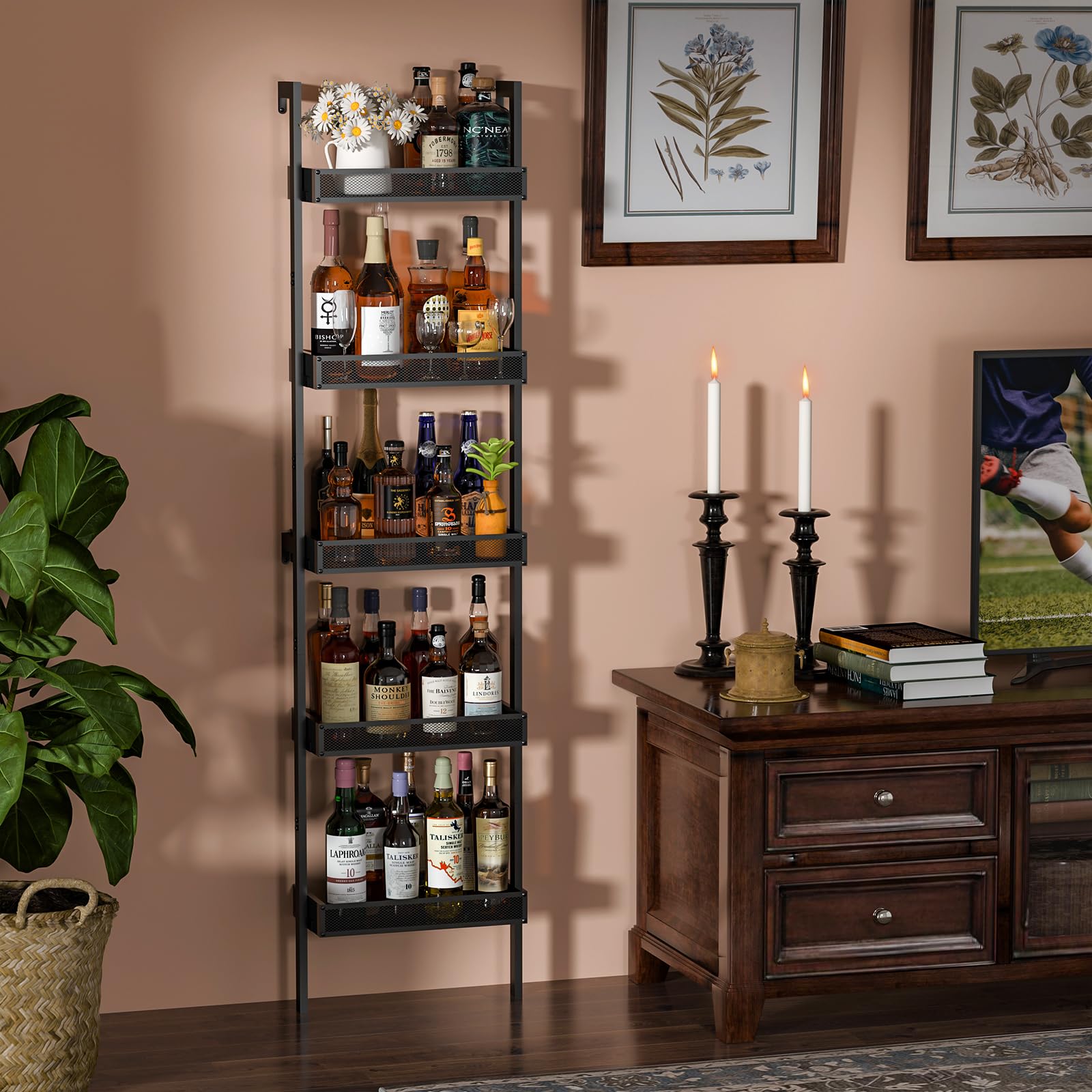 5-Tier Wall Mounted Wine Rack - 50 Bottles