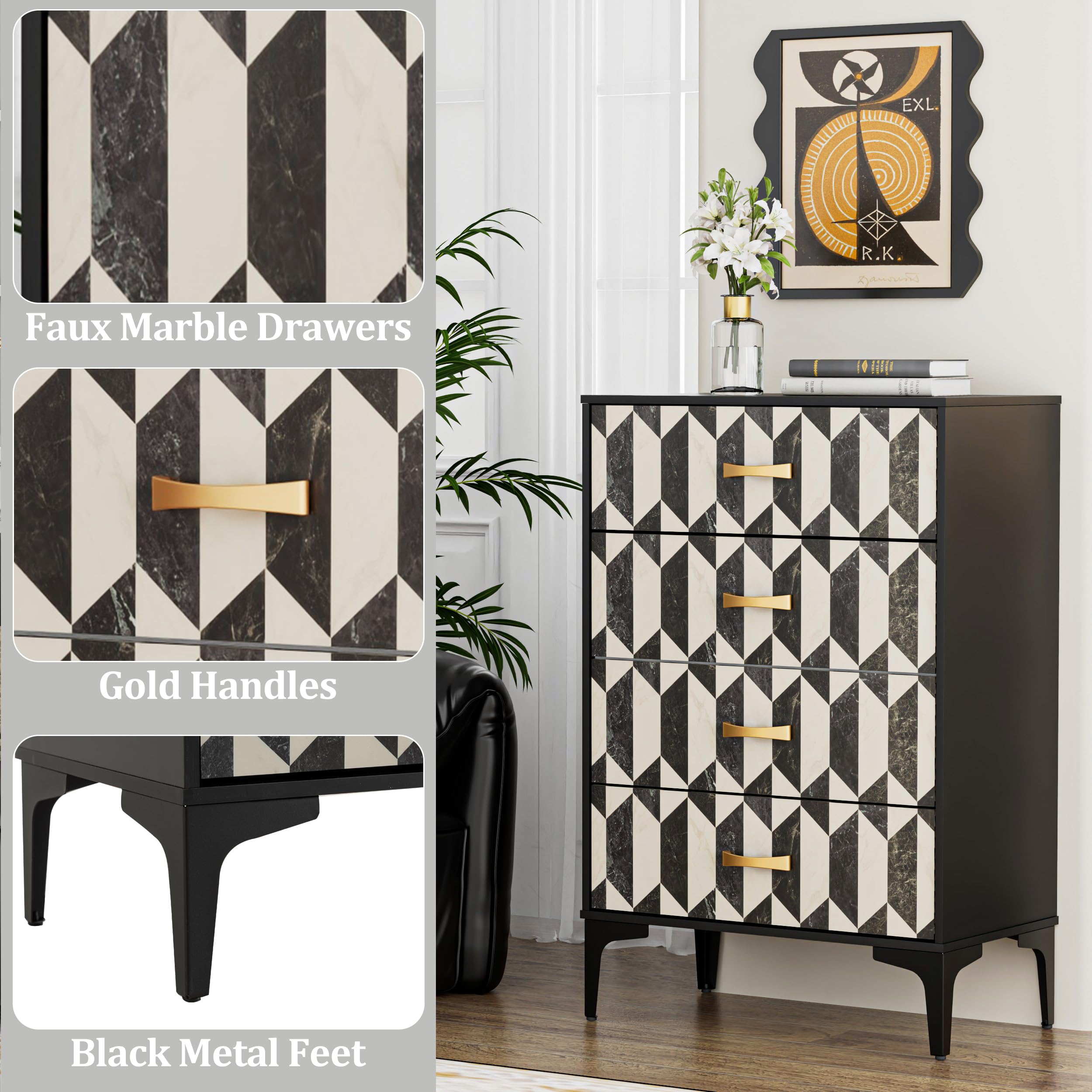 Faux Marble 4-Drawer Dresser