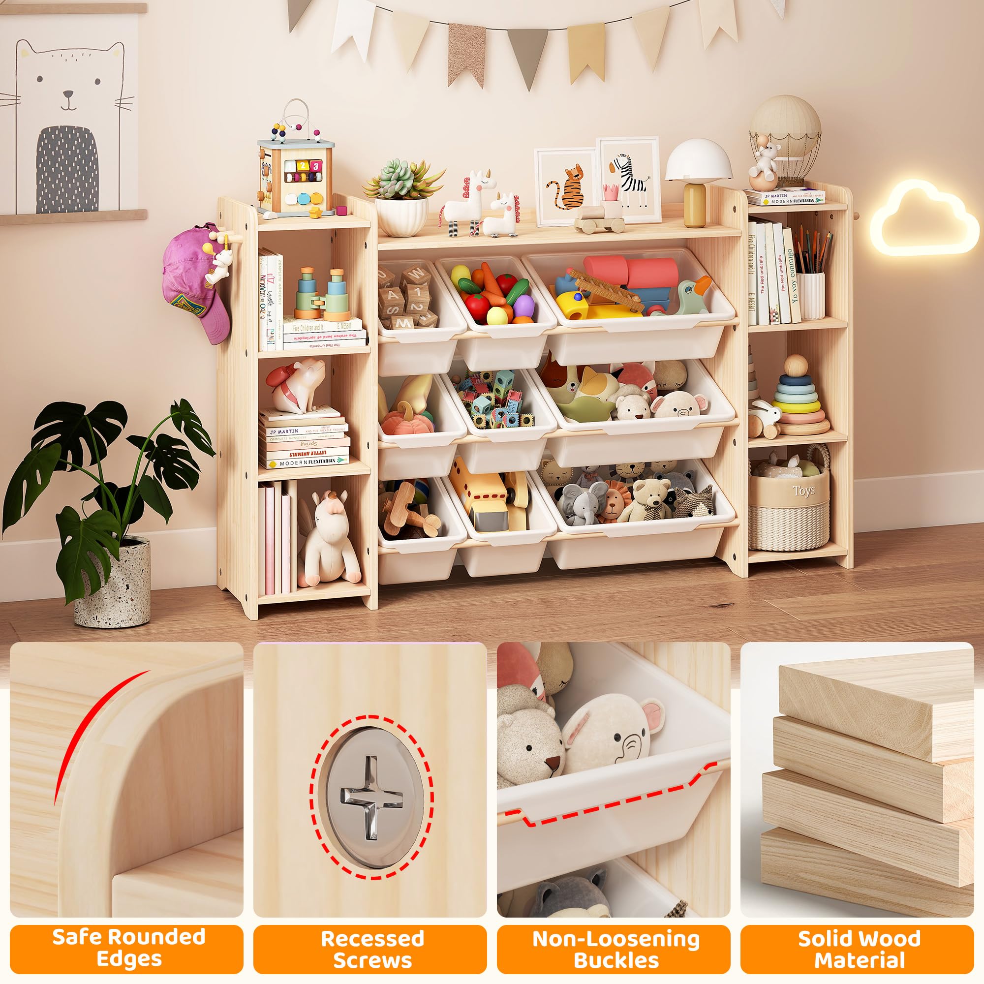 Kids Toy Storage Organizer with Bookshelf and Bins