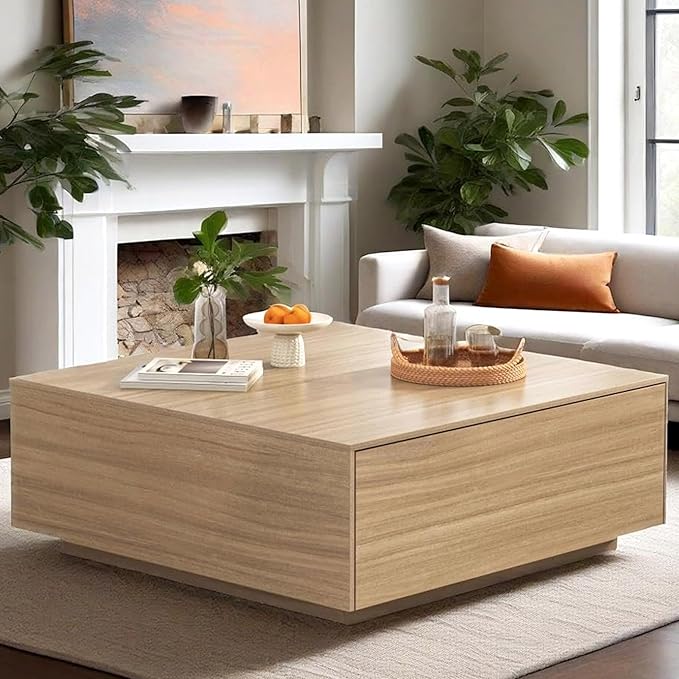 Square Coffee Table with Storage and 2 Drawers