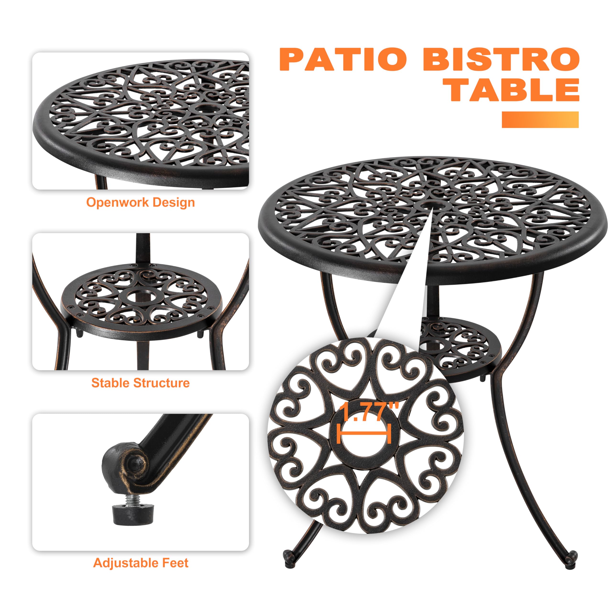 3-Piece Outdoor Bistro Set with Cushions