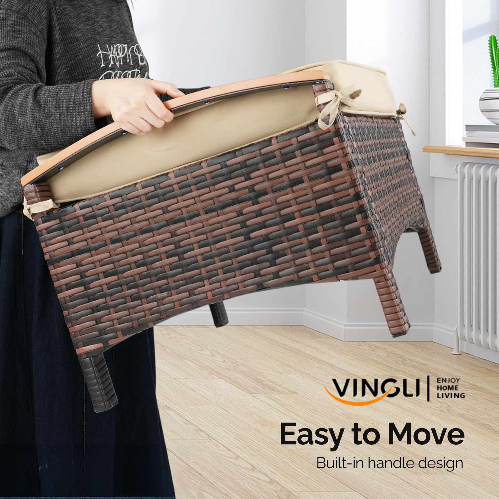 Wicker Outdoor Ottoman Set with Removable Cushions