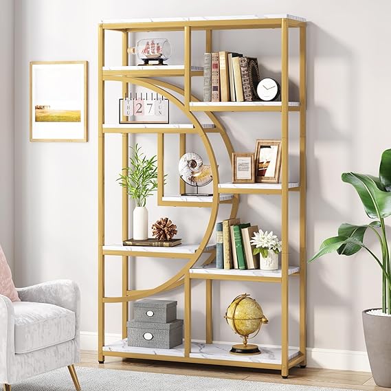Industrial 5 Tier Bookshelf with 9 Open Storage Shelves