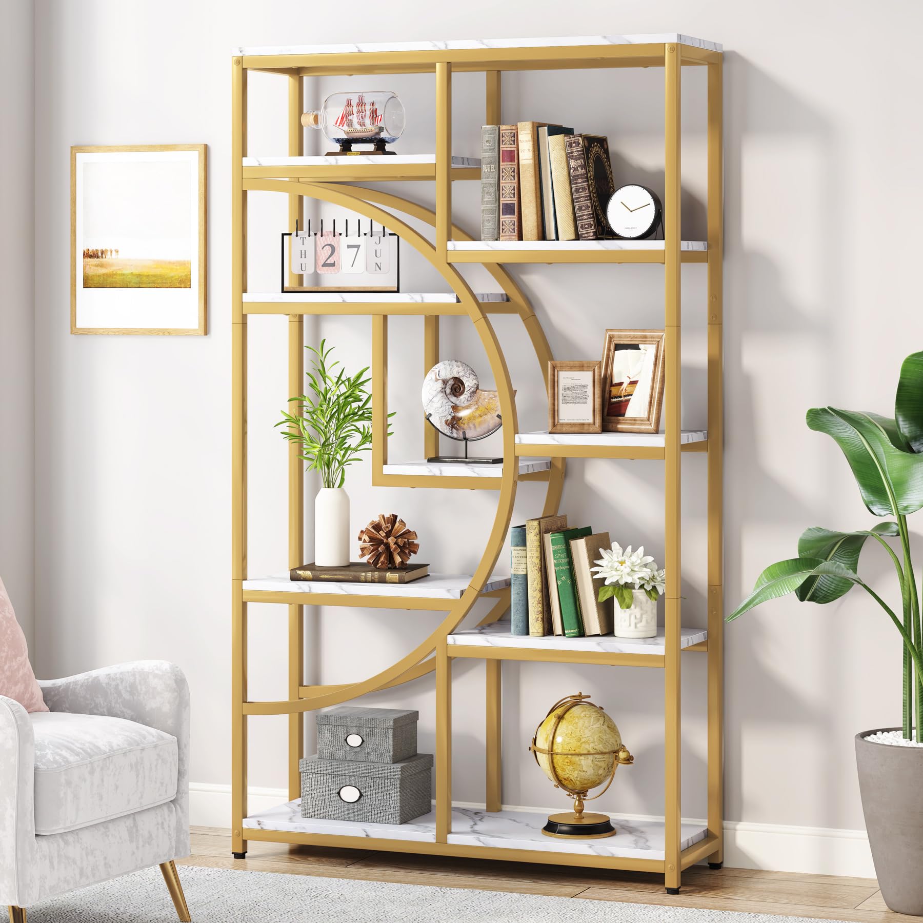 Industrial 5 Tier Bookshelf with 9 Open Storage Shelves