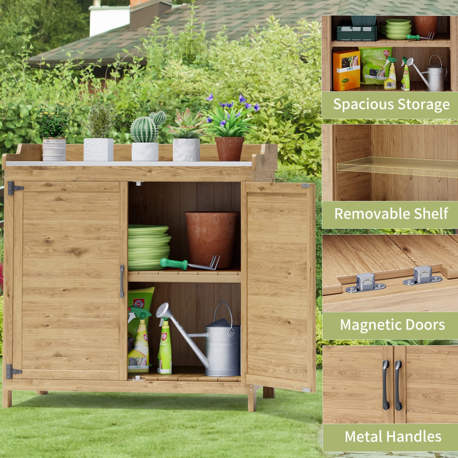Outdoor Potting Bench with Metal Tabletop