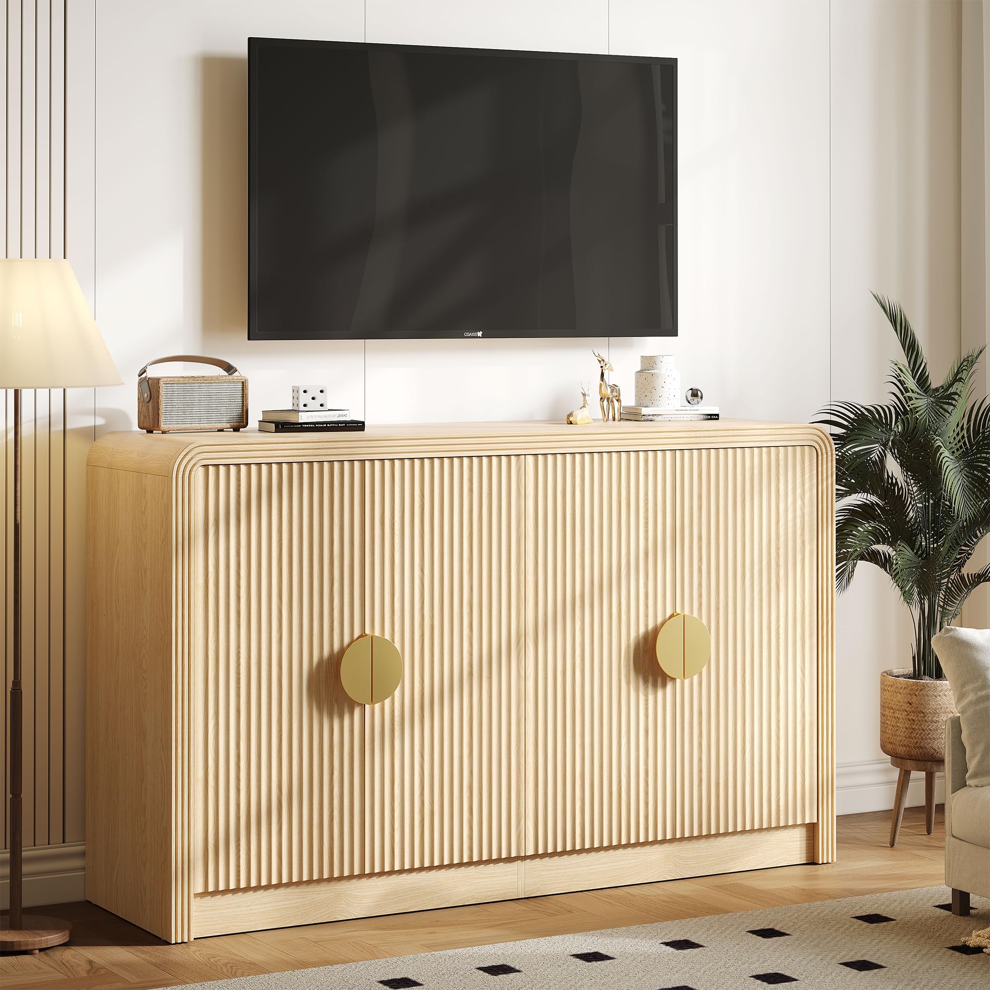 55" Buffet Sideboard Cabinet with Wavy Grain Doors