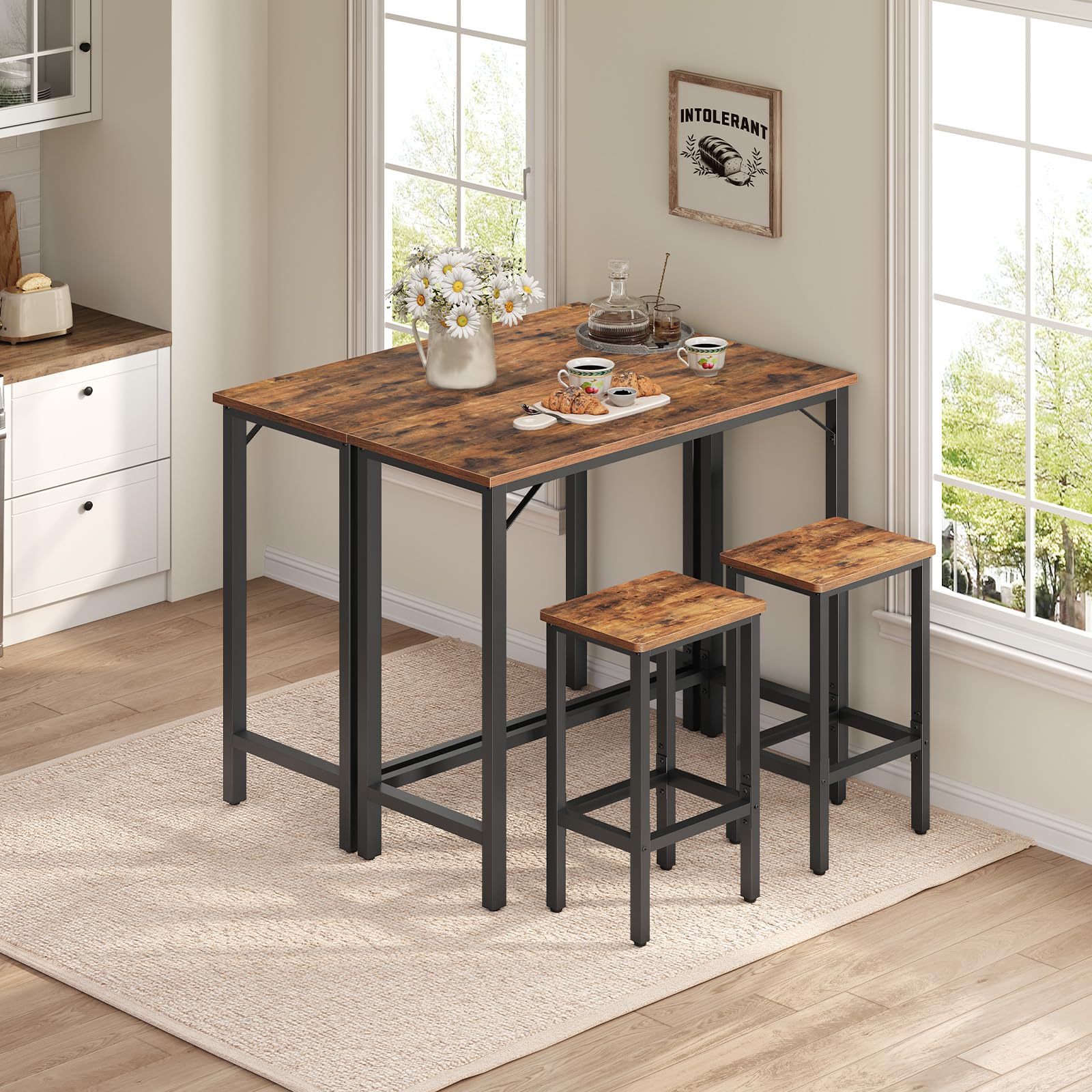 63-Inch Narrow Bar Table with Metal Frame