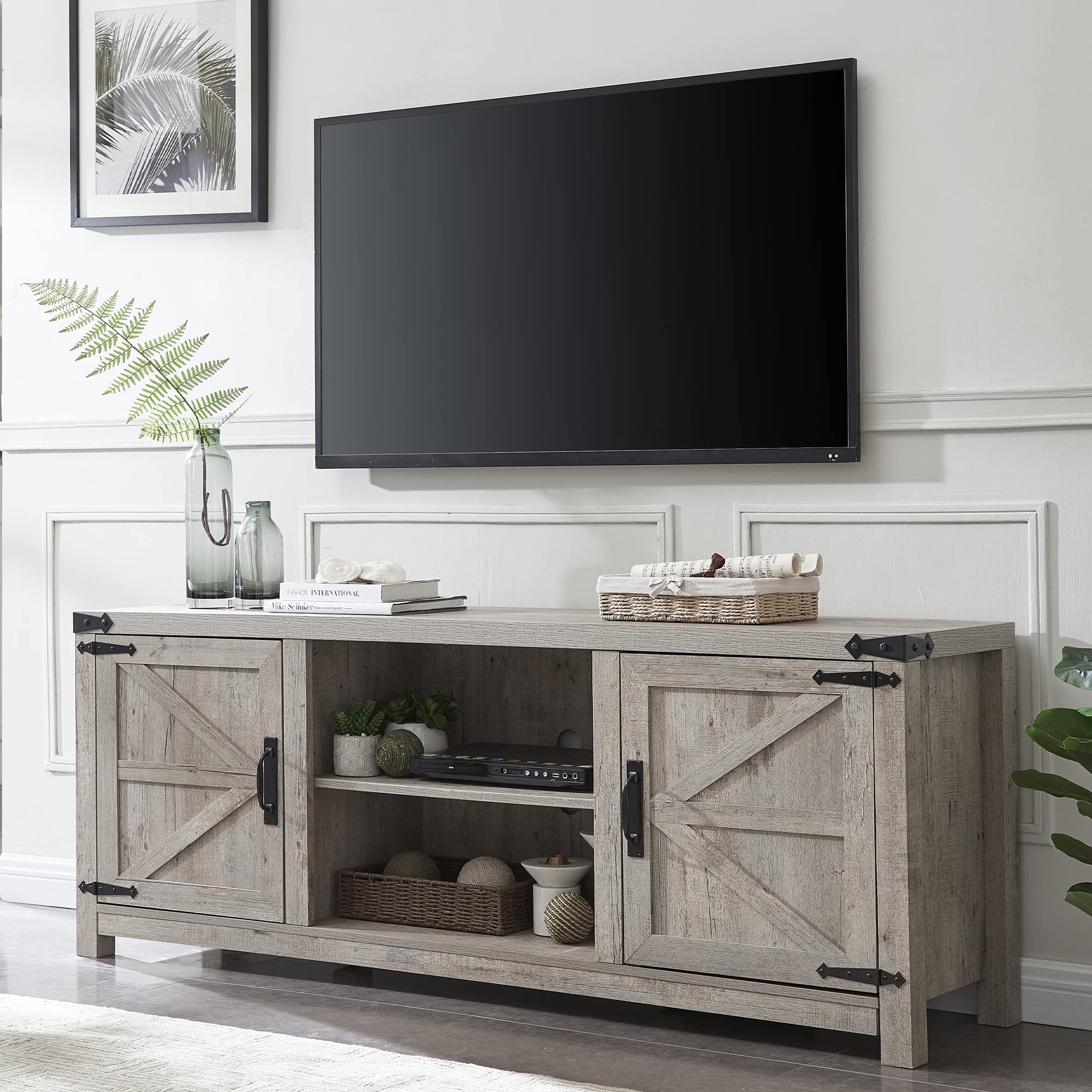 Farmhouse TV Stand with Barn Doors for TVs Up to 75 Inches
