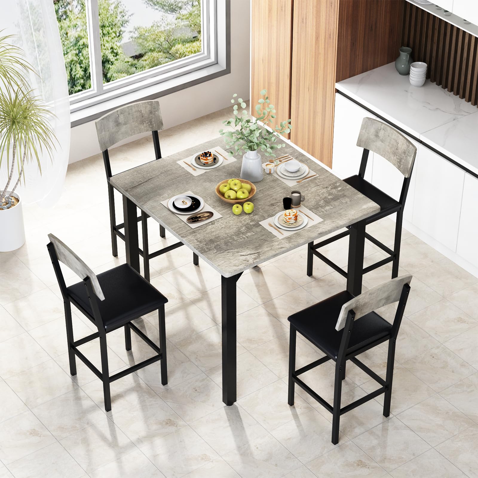 5-Piece Counter Height Dining Set with Upholstered Chairs