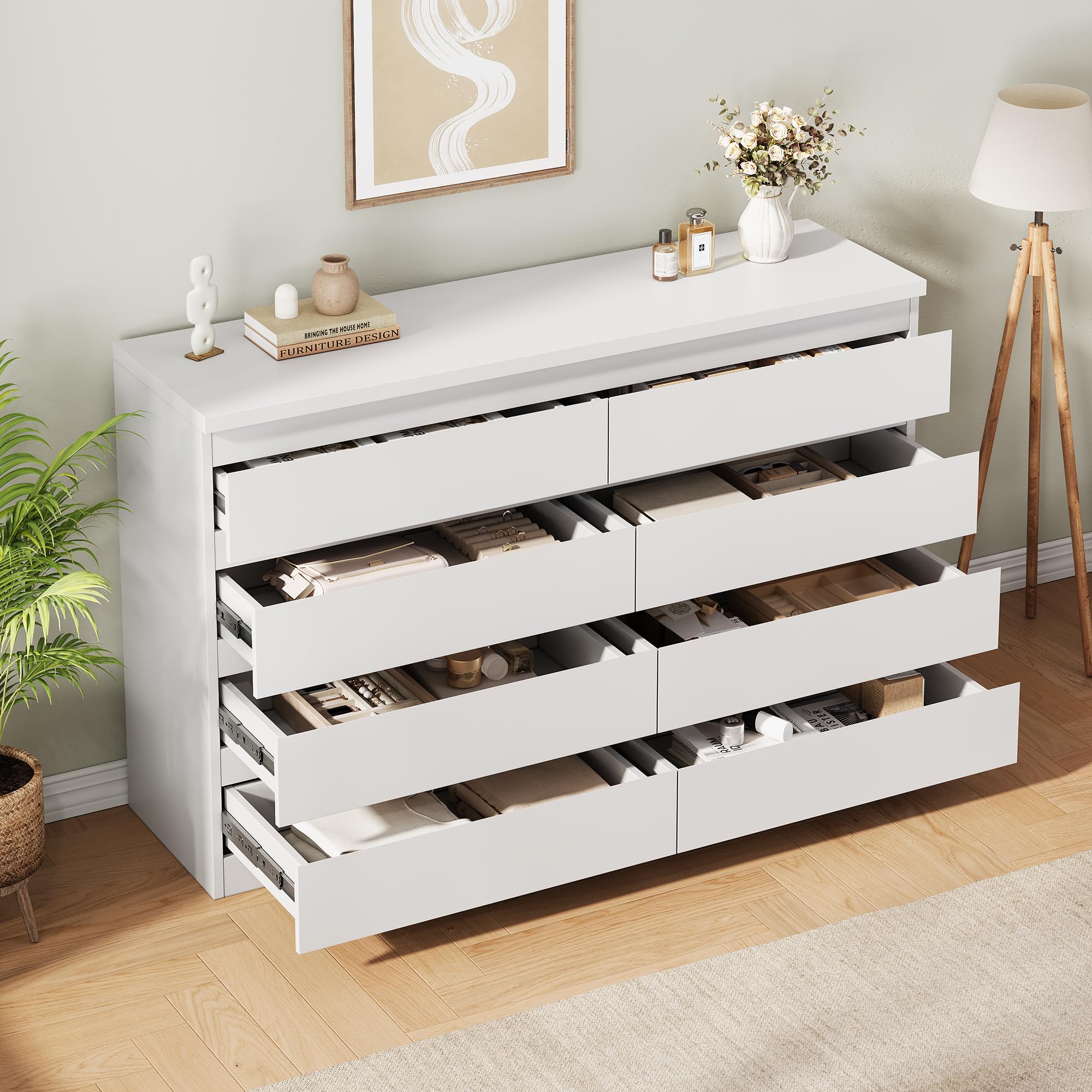 Modern White 8 Drawer Dresser