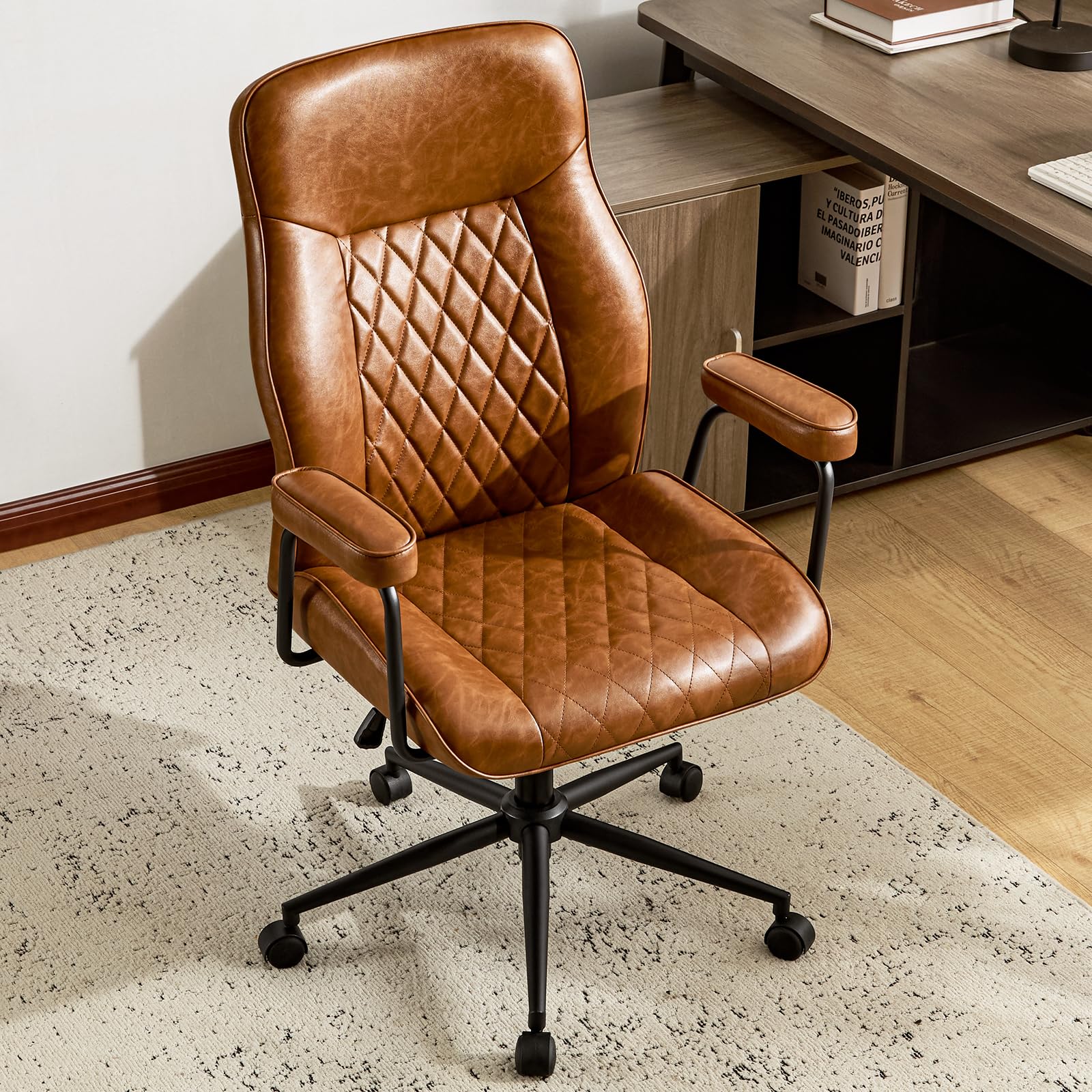 Leather Mid-Back Office Chair with Lumbar Support