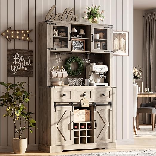 Farmhouse Bar Cabinet with Sliding Barn Door