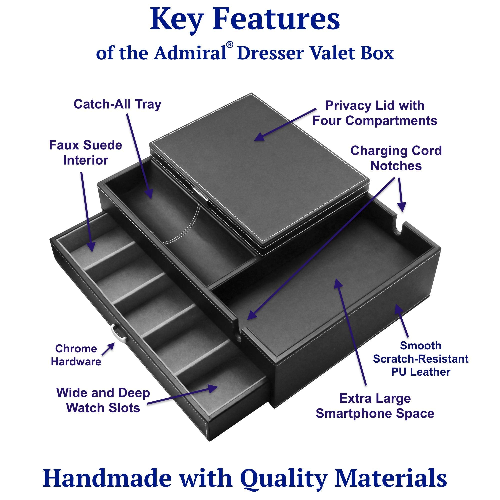 Admiral Dresser Valet Box with Smartphone Charging Station