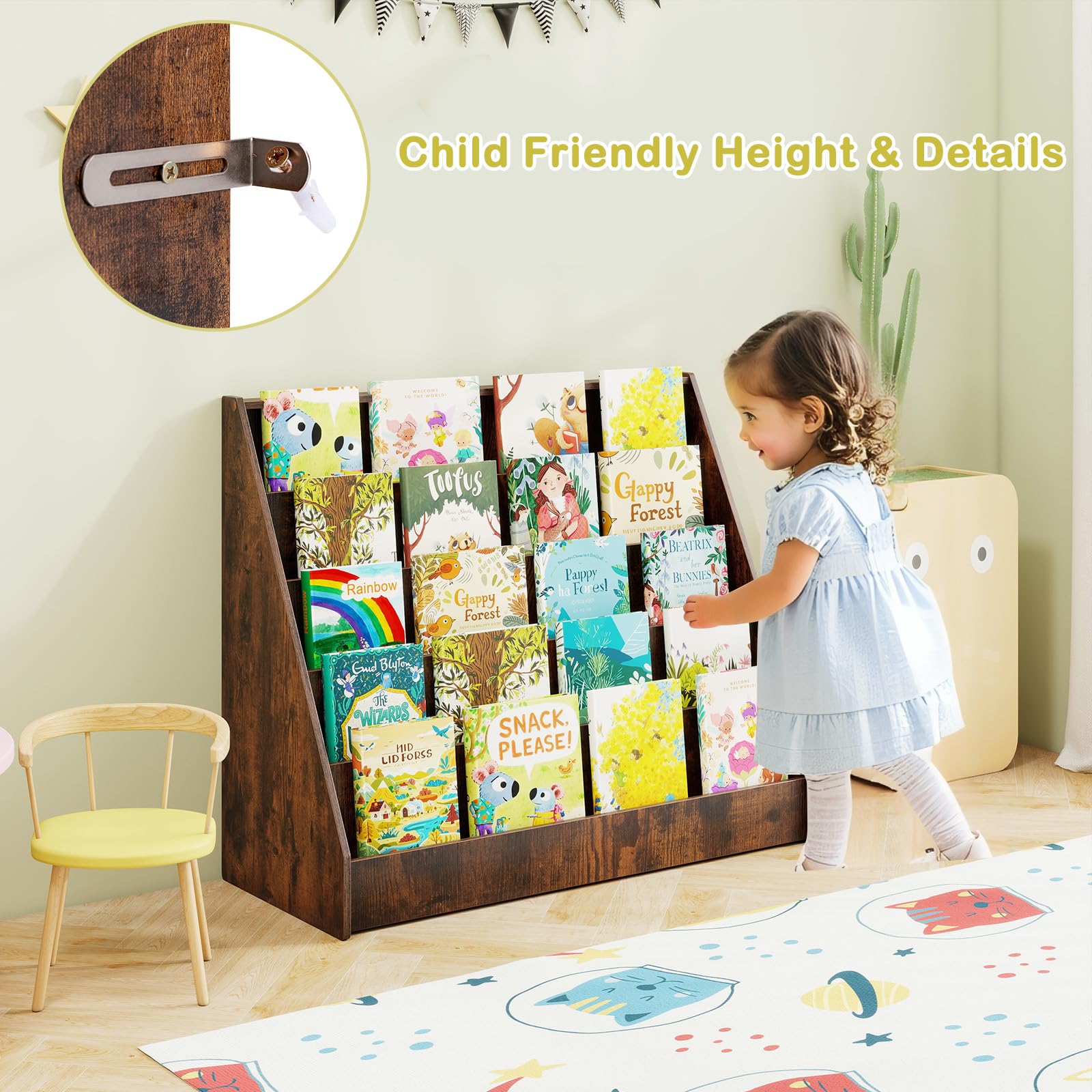 5-Tier Kids Bookshelf Rustic Brown