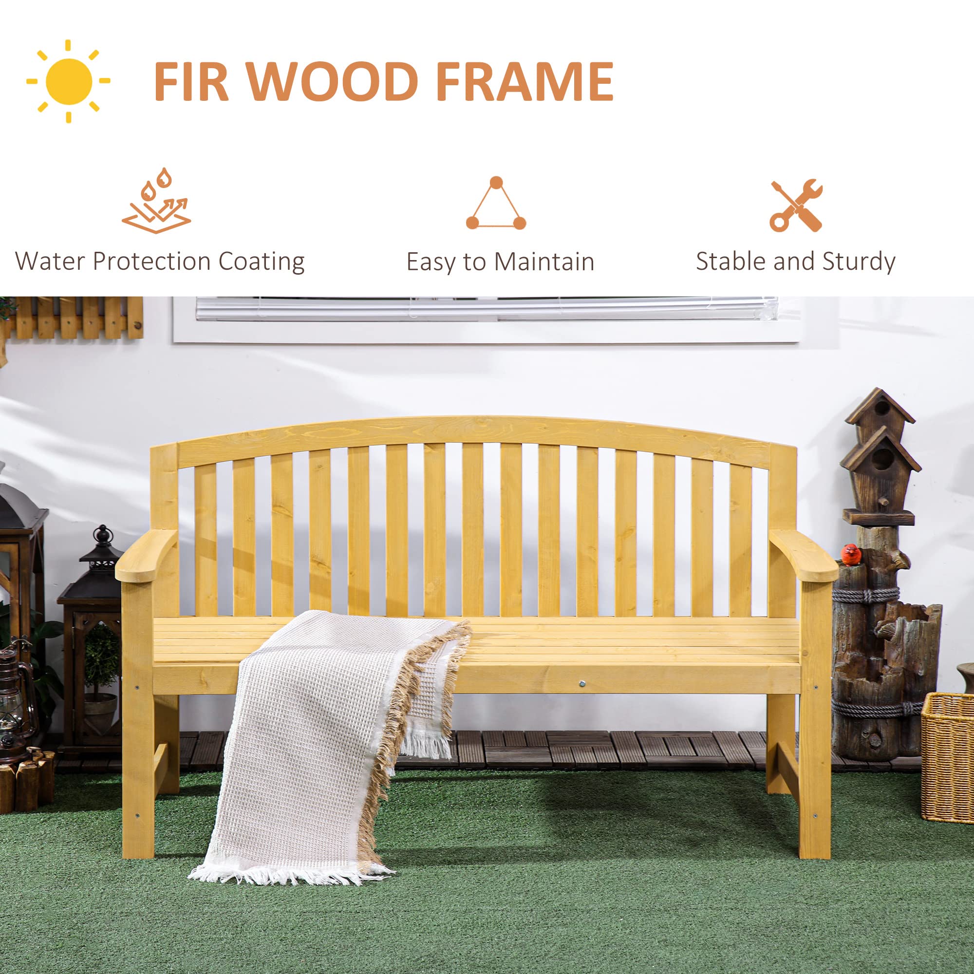 2-Seater Outdoor Wood Bench with Backrest