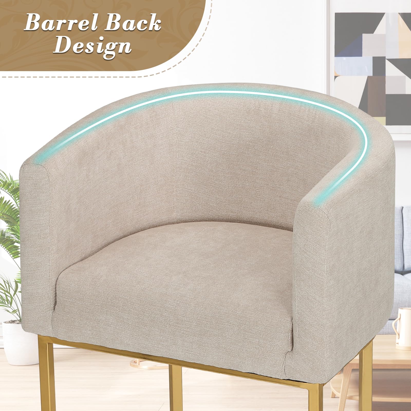 Upholstered Bar Stool Set of 2 with Gold Metal Stand
