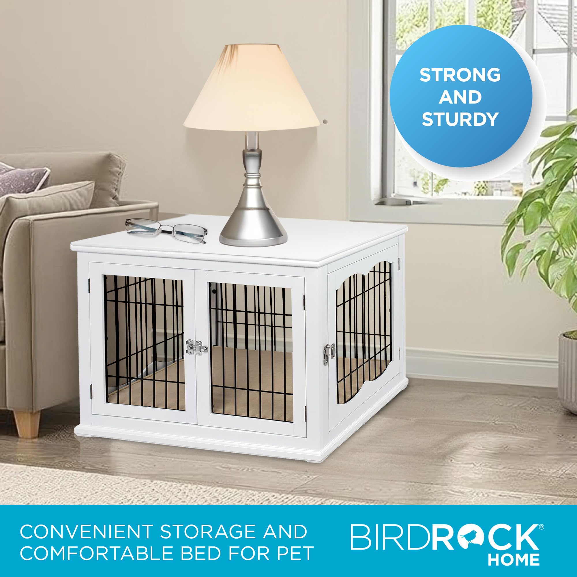 Decorative Dog Kennel with Pet Bed - Double Door Indoor Crate