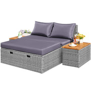 Outdoor Rattan Lounge Chair Set with Side Tables