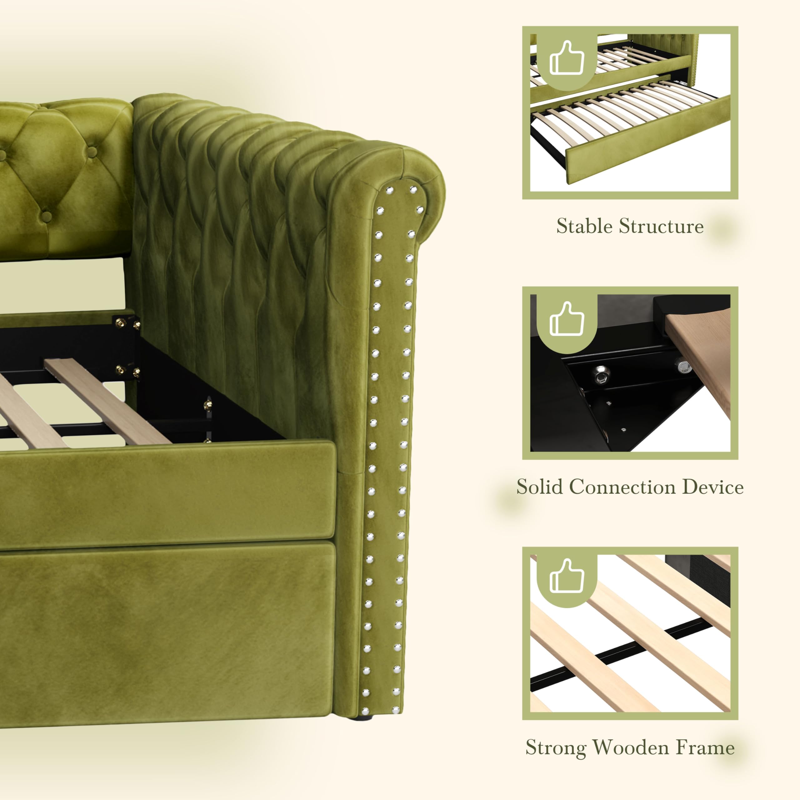 Upholstered Daybed with Trundle Twin Size